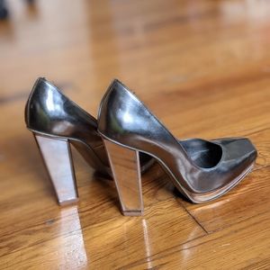Saint Laurent YSL mirror platform pumps, Gunmetal Sz 38.5 / 8